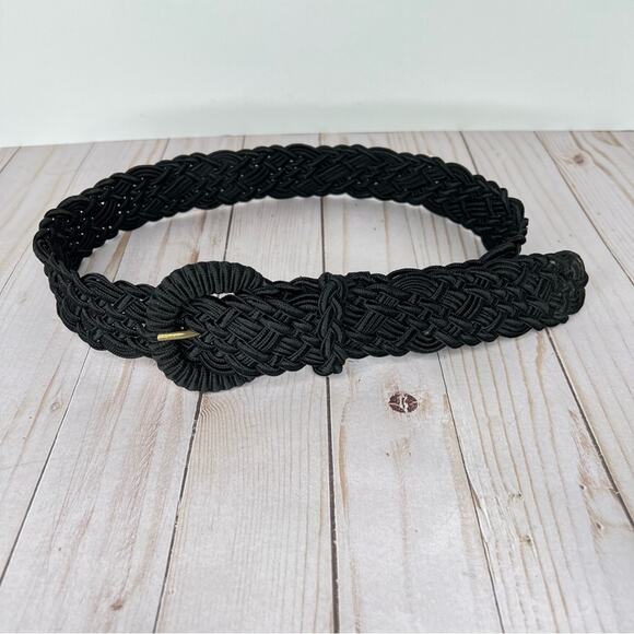 Carla Marchi belt women's M/L woven braided adjustable black rayon - Picture 2 of 9